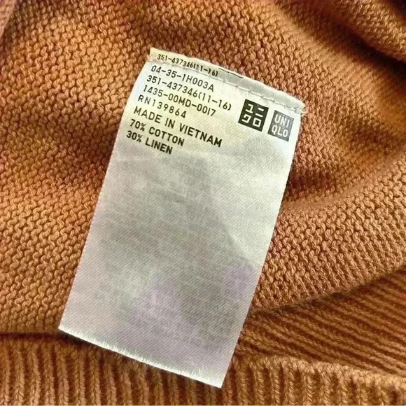 Uniqlo Women’s Crew Neck Pullover Knit Sweater Cotton Linen Orange Size M - Picture 5 of 7